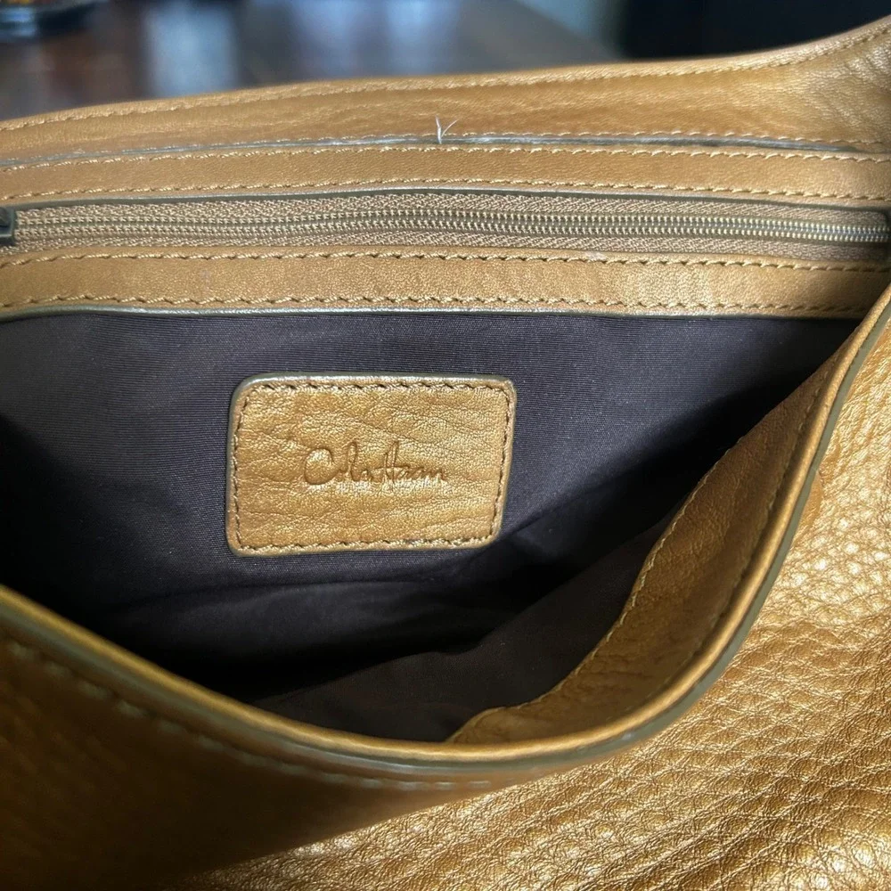 Cole Haan Village Metallic Bronze Gold Pebbled Leather Satchel Shoulder Bag